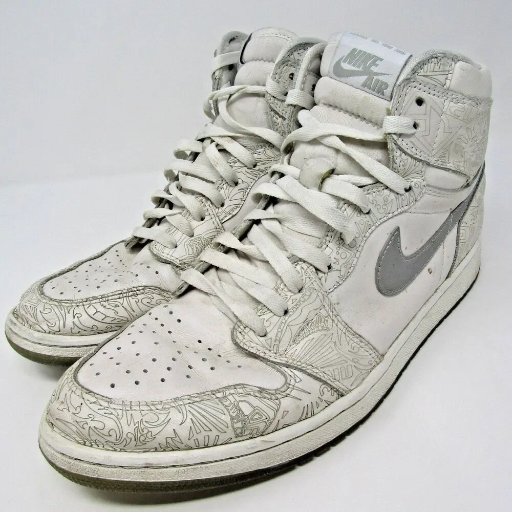 Nike Air Jordan 1 Retro OG High Laser White Metallic Silver 705289-100 Size 12